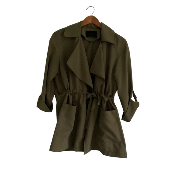 stradivarius Jackets & Blazers - Stradivarius Womens Waterfall Collar Jacket Sz S Olive Green Lightweight Utility